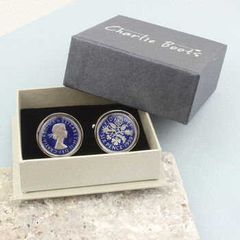 Personalised 60th Birthday Enamelled Sixpence Cufflinks, 9 of 11
