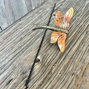 Copper Dragonfly Garden Stake – Outdoor Metal Sculpture – Copper And Brass Insect On Curved Pole, 7 of 7
