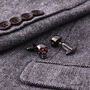 Skull Cufflinks With Red Crystal Eyes, thumbnail 2 of 5