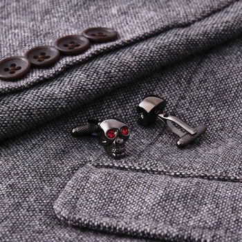 Skull Cufflinks With Red Crystal Eyes, 2 of 5