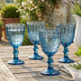 Set Of Four Sapphire Blue Glass Wine Goblets, thumbnail 1 of 7
