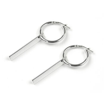 Sterling Silver Hoop Earrings With Long Silver Bar, 2 of 3