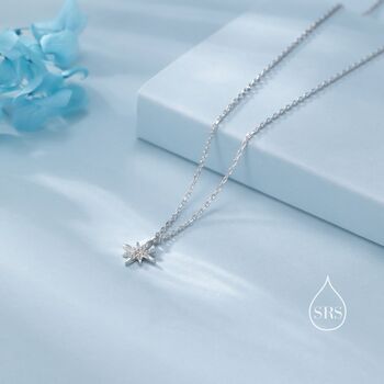 Tiny Starburst Pendant Necklace In Sterling Silver, 2 of 12