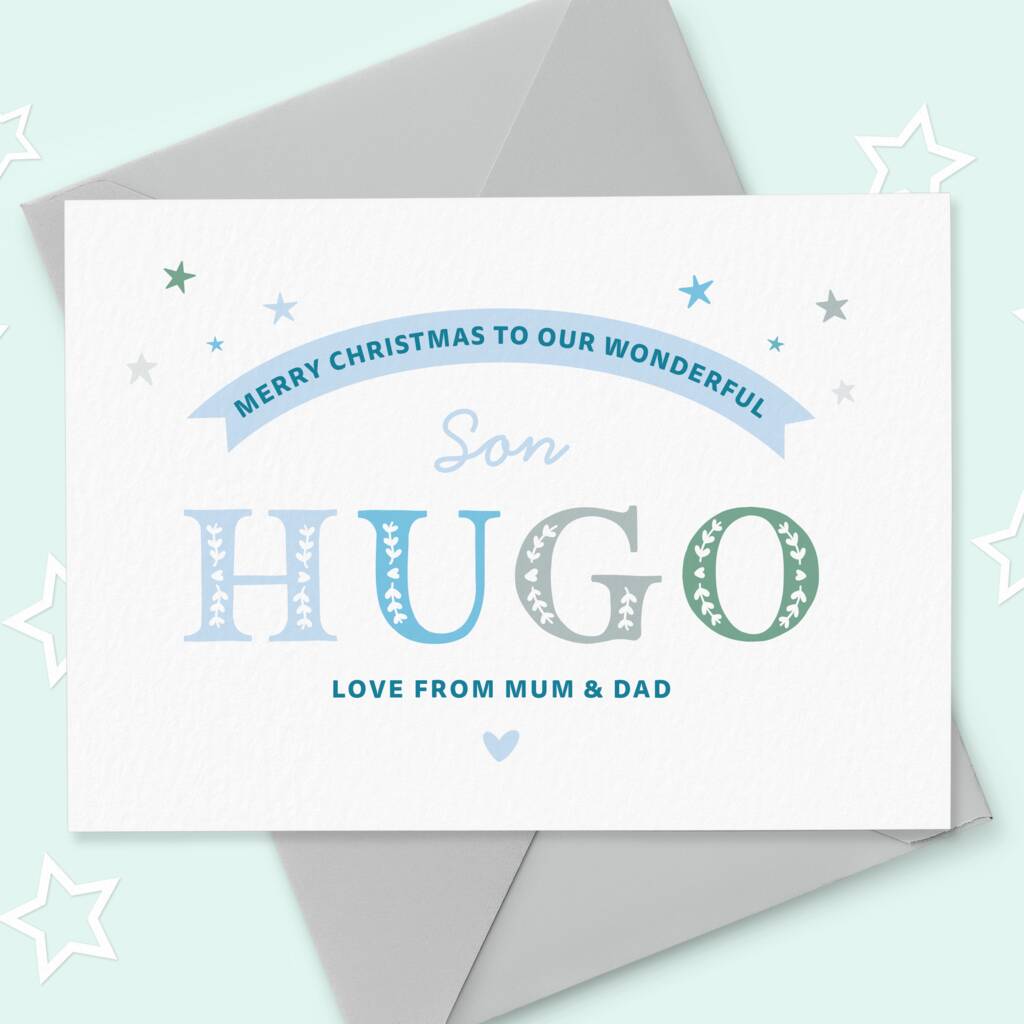 Cute Personalised Son Christmas Card, 1 of 3