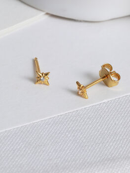 Gold Cosmic North Star White Topaz Tiny Stud Earrings, 3 of 8