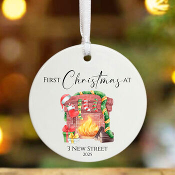 Personalised First Christmas New Home Bauble Fireplace Design Keepsake Gift, 3 of 3