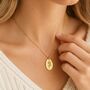 Personalised Oval Pendant Birth Flower With Engrave, thumbnail 2 of 8