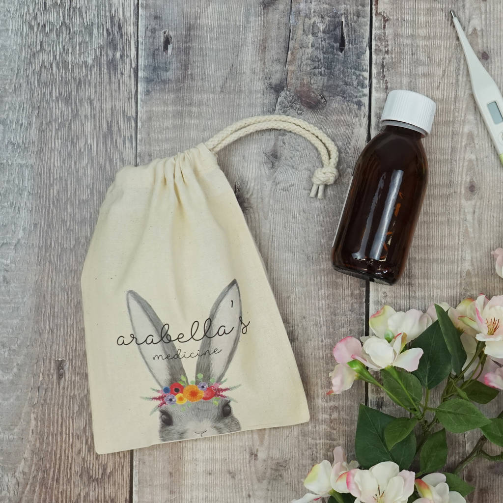 Personalised Floral Bunny Medicine Bag, 1 of 3