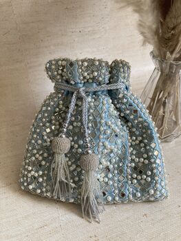 Light Blue Handcrafted Mirror Potli Bag, 3 of 10