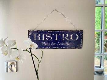 40cm Blue French Bistro Metal Sign Vintage Wall Plaque, 2 of 5