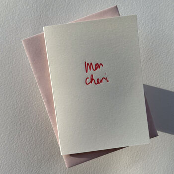 Hand Printed Valentines Card, Mon Cheri, 3 of 3