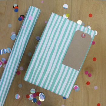 Birthday Gift Wrap Green Striped Design, 2 of 2