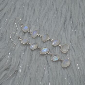 Rainbow Moonstone Dangle Sterling Silver Earrings, 5 of 9