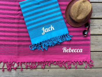 Personalised Beach Towel, Carrier Strap, 4 of 9