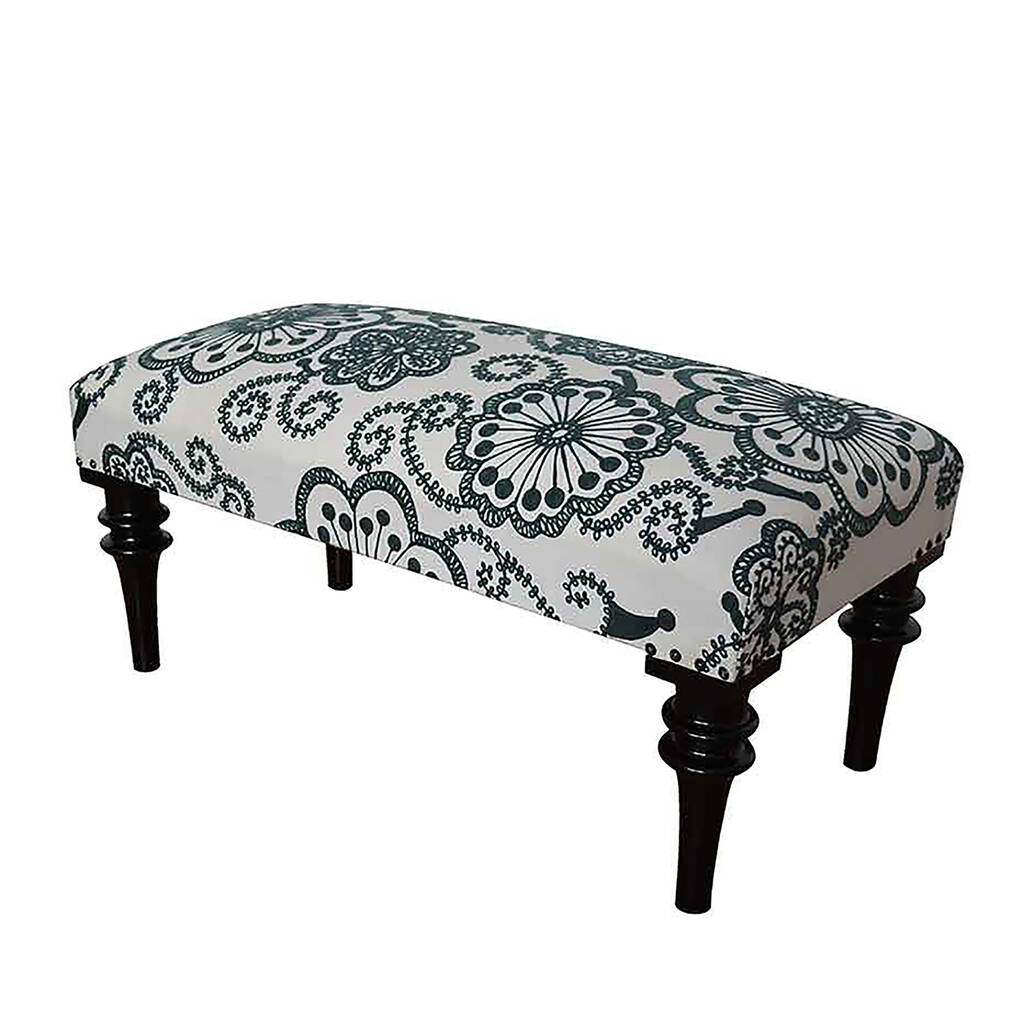 Grey Kashmir Embroidered Flowers Upholstered Bench By Bombay Duck