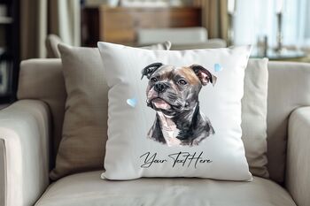 Personalised Staffordshire Bull Terrier Hearts Cushion Cover, 2 of 2