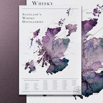 Golden Scotland Whisky Distillery Map Watercolour Print, 2 of 11