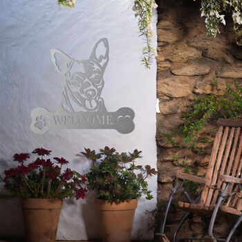 Personalised Chihuahua Welcome Metal Wall Art Sign For Home And Garden Gift, 6 of 11