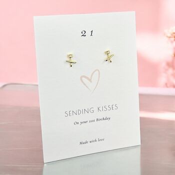 21st Birthday Kisses Sterling Silver Stud Earrings, 2 of 8