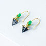 Green Glass And Black Marble Drop Earrings, thumbnail 2 of 3