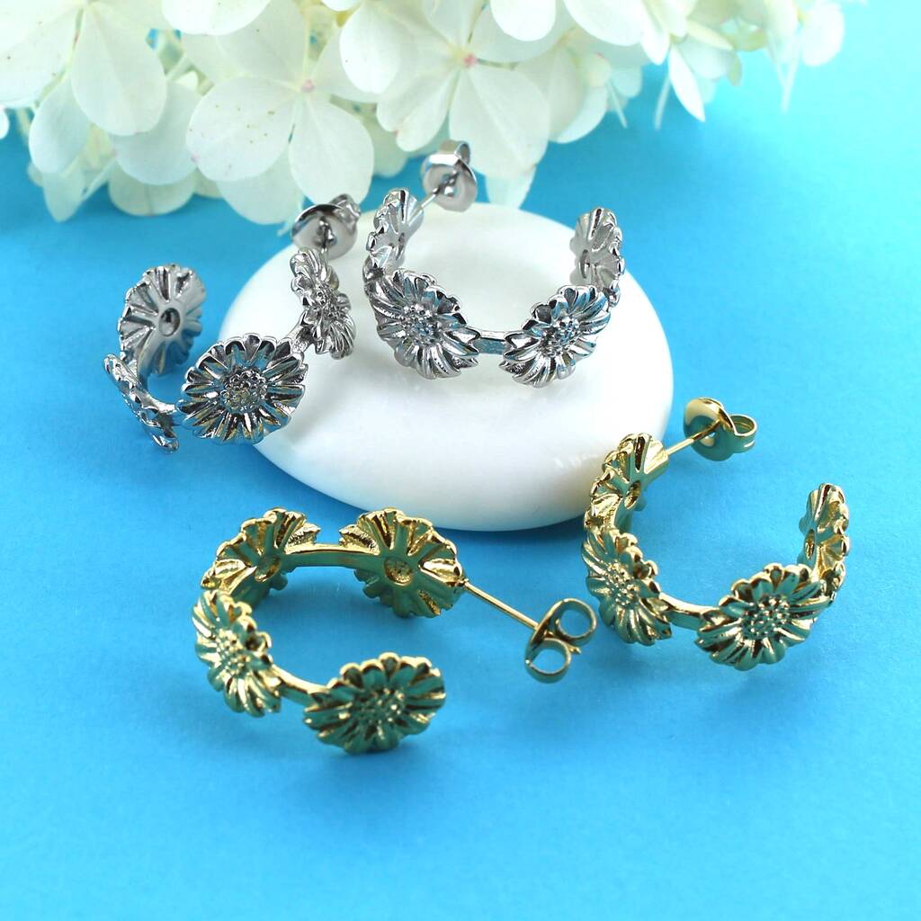 Sunflower Statement Hoop Earrings, 1 of 4