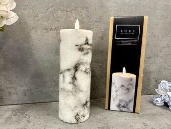 20cm Marbled Grey LED Pillar Candle – Real Wax, 2 of 12