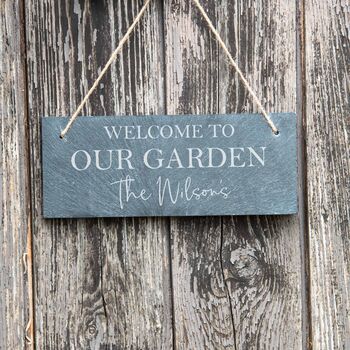 Personalised Family Welcome To Our Garden Slate Sign, 4 of 4