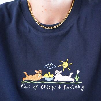 Crisps And Anxiety Embroidered T Shirt, 8 of 9