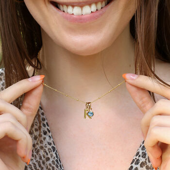 Gold Plated Initial And Birthstone Charm Necklace, 2 of 5