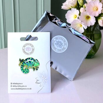 Chameleon Green Lizard Enamel Pin, 2 of 8