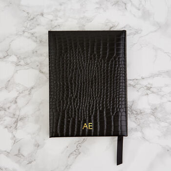 Leather Everyday Journal : Black Croc , Personalised, 2 of 5