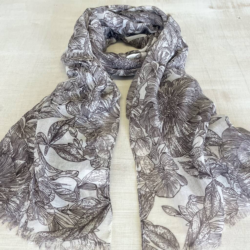 Brown Artistic Floral Print Scarf By My Posh Shop