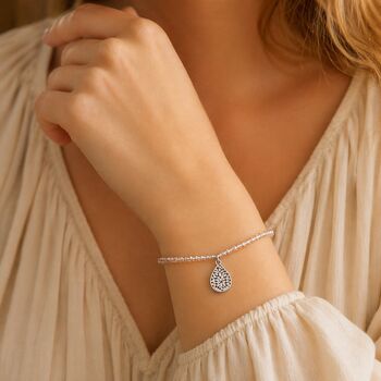 Gold Plated Navy Bead Filigree Teardrop Bracelet, 3 of 9