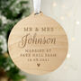 Personalised Mr And Mrs Round Wooden Decoration, thumbnail 1 of 3