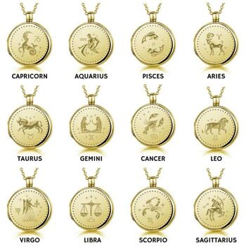 Personalised 18 K Gold Plated Round Zodiac Locket, 12 of 12