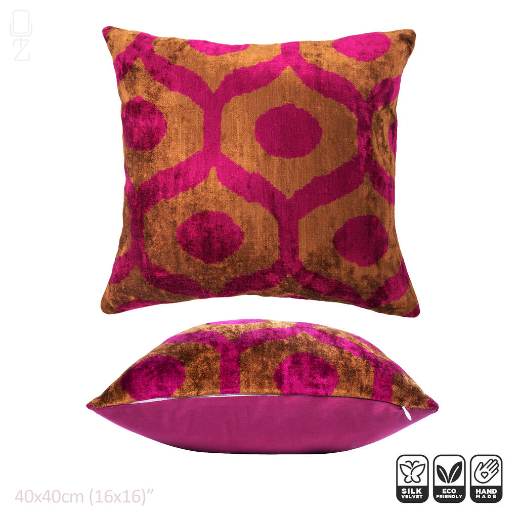 Brown And Fuchsia Pink Silk Velvet Cushion Cover 40x40 By