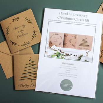 Christmas Embroidered Card Kit – Set Of Three Or Six With Envelopes, Hand Embroidery, 7 of 7