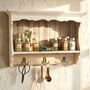 Vintage Aged White Wood Wall Shelf With Hooks, thumbnail 1 of 4