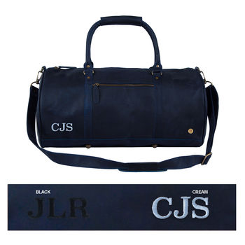 Personalised Leather Classic Duffle In Navy, 7 of 10