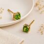 Solid 9ct Yellow Gold August Peridot Birthstone Stud Earrings, thumbnail 1 of 5
