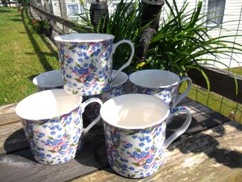 Set Of Six China Palace Mugs In Forget Me Knot Chintz Design, 4 of 8