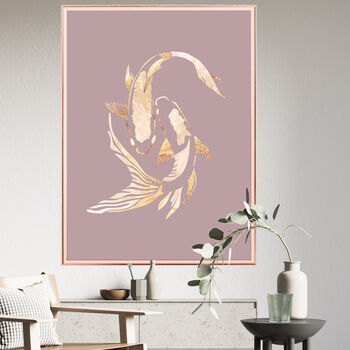 Pink Gold Koi Fish Wall Art Print Landscape Silhouette, 2 of 6