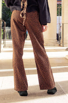 Brown Corduroy Leopard Print Wide Leg Trousers, 4 of 8