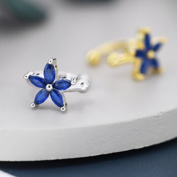 Sapphire Blue Cz Flower Ear Cuff In Sterling Silver, 2 of 9