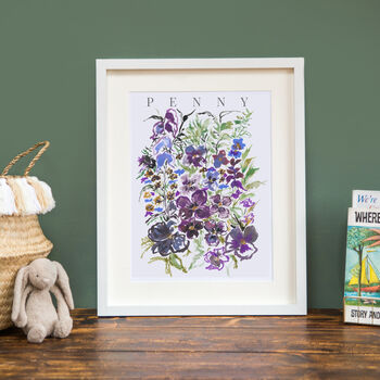February Violets Birth Flower Print And Name, 2 of 4