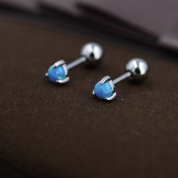 Blue Opal Screw Back Earrings In Sterling Silver, 2 of 12