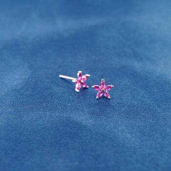 July Ruby Birthstone Flower Stud Earrings, 6 of 7