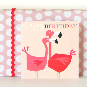 Happy Birthday Frilly Flamingos Greetings Card, 4 of 5
