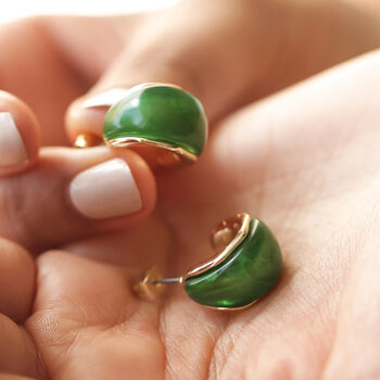 Small Green Resin Hoop Earrings In Gold Plating, 4 of 5