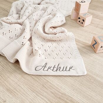 Soft Knitted Personalised Pointelle Baby Blanket, 6 of 11